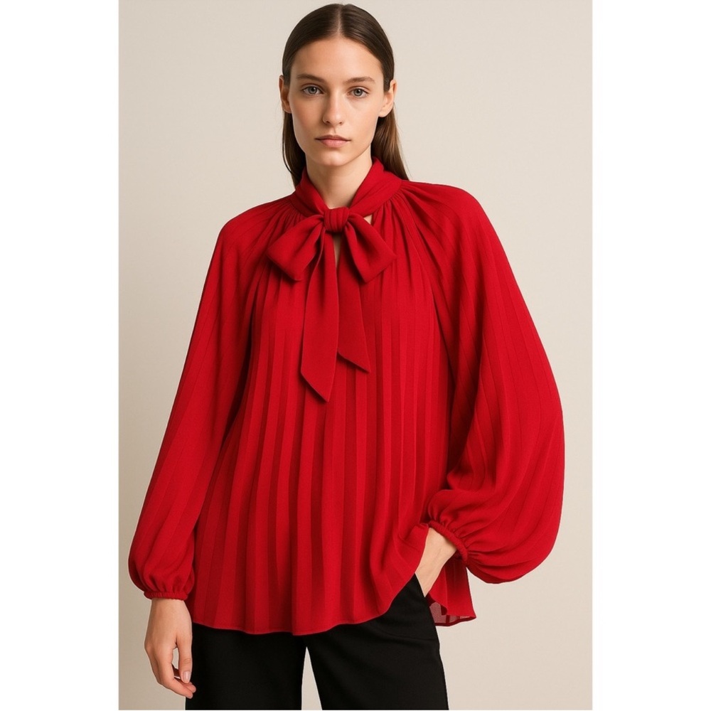 Zara Vibrant Red Pleated Blouse